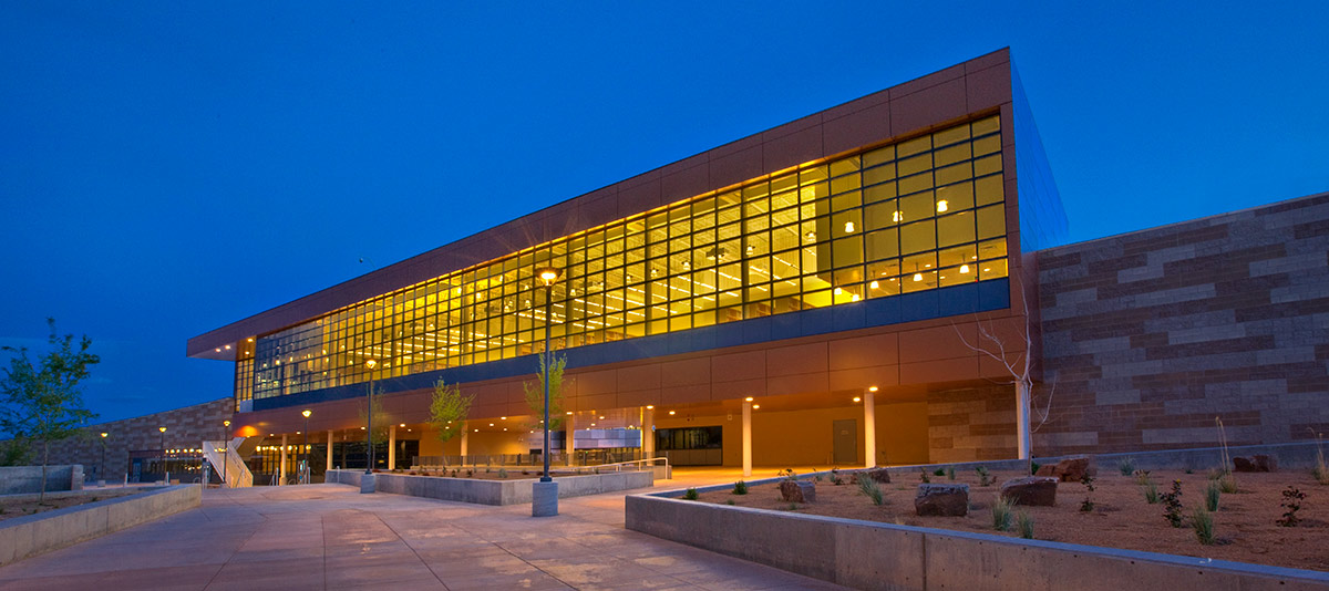 Architectural dusk view of Atrisco Academy High School - Albuquerque, NM